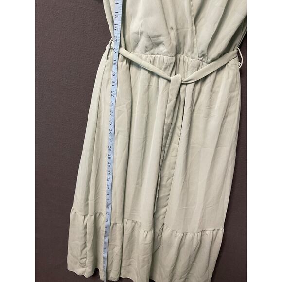 PrettyGarden Women's Sage Green Wrap Maxi Dress with Ruffle Sleeves, Size L - Picture 3 of 8